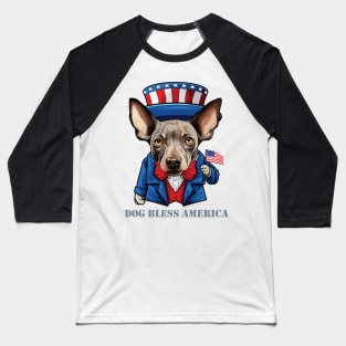 Funny 4th of July Hairless Terrier Dog Bless America Baseball T-Shirt